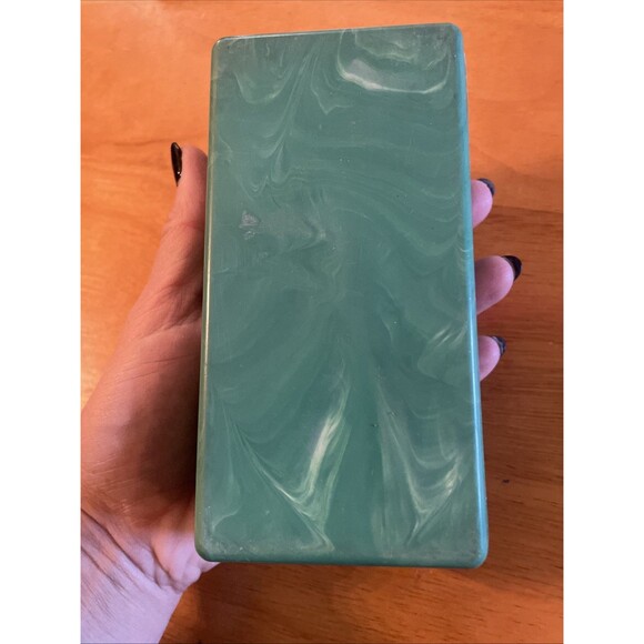 VTG Domestic Celluloid MARBLED GREEN PLASTIC TRINKET CASE Box - Picture 4 of 5